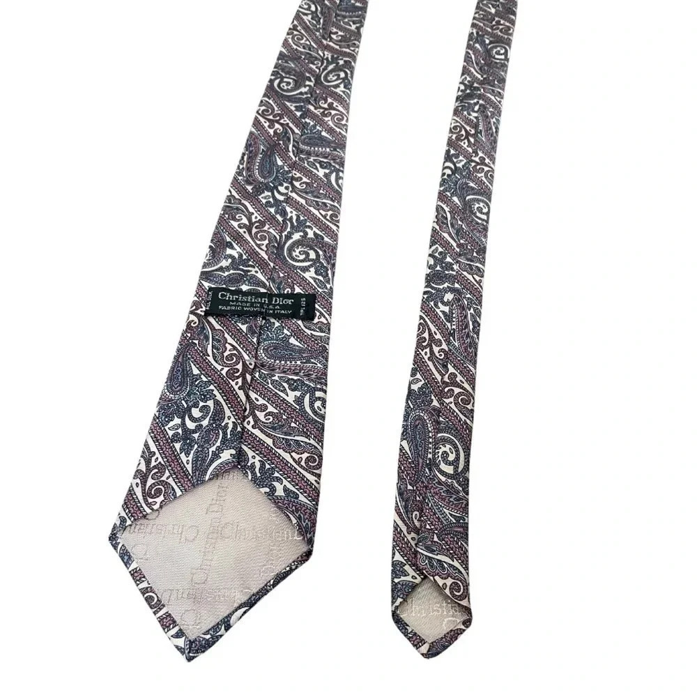 CHRISTIAN DIOR Vintage Necktie 100% Silk Fabric Woven in Italy - Made in USA